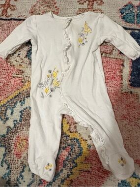 Little Me White Footed One-Piece with Yellow Floral Embroidery